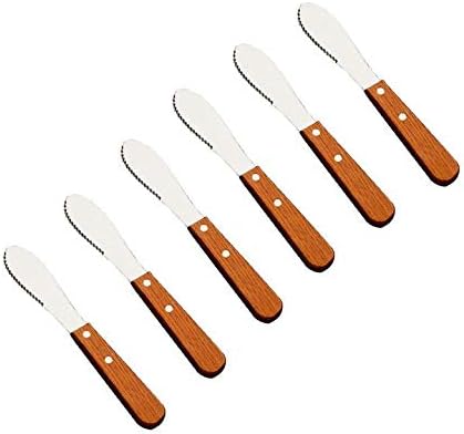 Mengbaobao Juego de 6 cuchillos de mantequilla de acero inoxidable con mango de madera, servidor esparcidor de mantequilla para desayuno, untar,