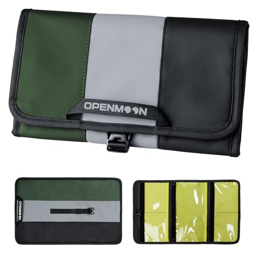 OPENMOON Multi-Purpose Storage Bag, Tri-Fold Design, 5 Compartments, Splash-Proof, for Cables, Toiletries, Makeup(Dark Green+Gray+Black)