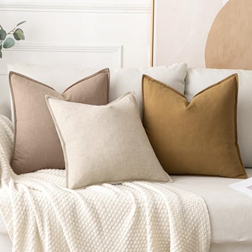 Image of MIULEE Decorative Linen Pillow Covers 20x20 Inch Camel Boho Farmhouse Neutral Couch Throw Pillows for Bed Pack of 2 Accent Modern Pillowcase Sofa Livingroom Home Decor