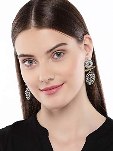 Aheli Designer Dual Tone Oxidized Dangle Drop Earrings Jhumkis Set Silver Plated Indian Ethnic Fashion Jewelry For Women Girls #TOP1