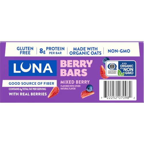 LUNA Berry Bars Mixed Berry, Fiber Granola Bars, Gluten Free, 6ct