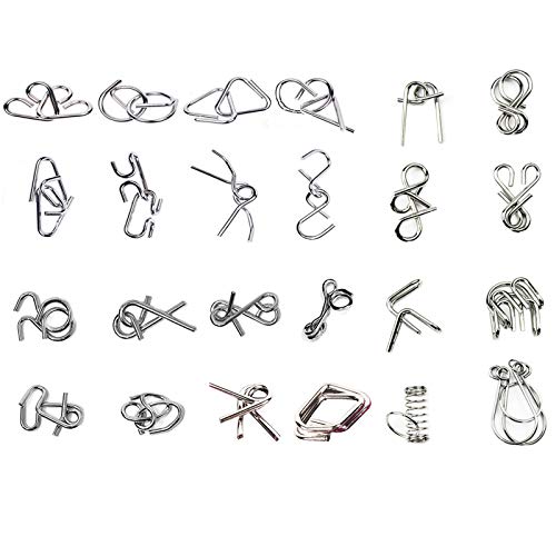 Ahyuan Metal Wire Puzzles Set 32 with Pouch Large Thick Brain Teaser Puzzles Fidget Toys IQ Test Mind Games Toys Magic Trick Toy Metal IQ Puzzle Party Favors for Kids Adults (Silver) - Image 2