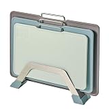 KOFRAND Plastic Cutting Boards with Grinding Area and Measurement, Cutting Boards for Kitchen Dishwasher Safe, Set of 3 with Holder, Non-Slip Design, Stainless Steel Handle, Blue