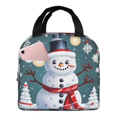Ogniwo Christmas Happy Snowmans Print Insulated Lunch Bag,Lunch Tote Cooler Reusable Lunch Pail Outdoors Meal Bag For Women Men Cover