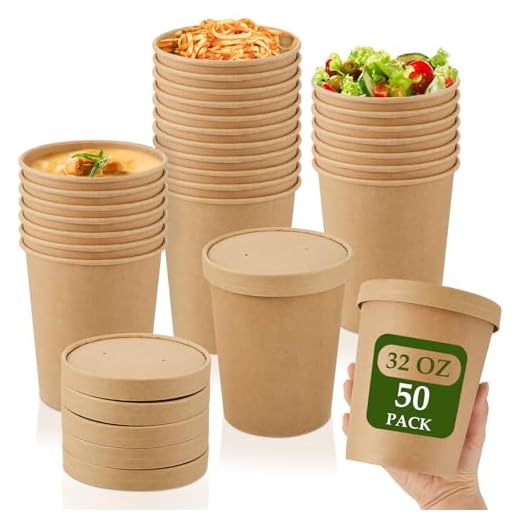 50 Pcs 32 oz Paper Soup Containers with Lids Kraft Paper Food Containers Ice Cream Containers Paper Soup Bowls Disposable Soup Cups Food Storage for Party Supplies, Microwavable and Freezer Safe