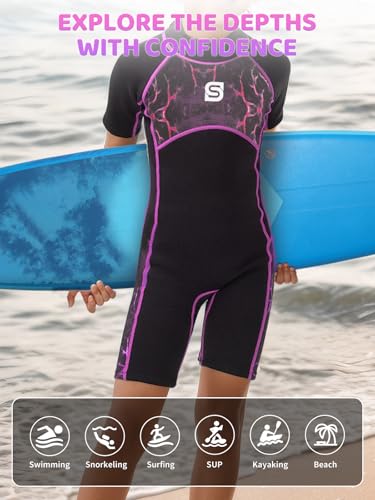 Summshall Traje de Neopreno 2,5 mm para Niño Niña, Protección Solar Térmico Neopreno Surf Traje Baño con Cremallera Trasera para Snorkel, Buceo y Qtras Actividades Acuáticas - imagen 3