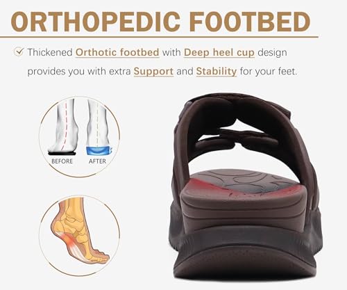Image of ONCAI Womens Orthotic Sandals Ladies Recovery Walking Slides Arch Support Plantar Fasciitis Comfort Orthopedic Soft Cushion Summer Adjustable Sandalias Size 6-12