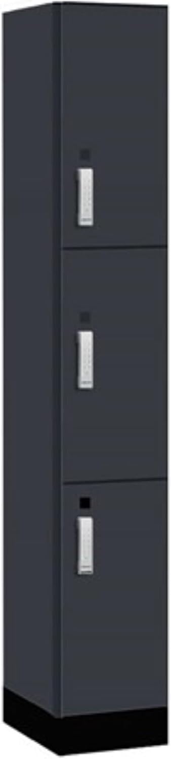 Salsbury 12" Wide Premier Wood Locker-Triple Tier-1 Wide-6 Feet High-18 Deep-Carbon Mesh-Silver Electronic Locks