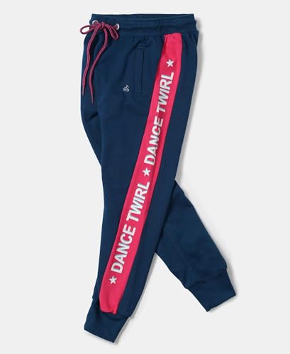 Image of Jockey Girls Mid Rise AG15 Super Combed Cotton French Terry Fabric Graphic Printed Relaxed Fit Joggers with Side Pockets