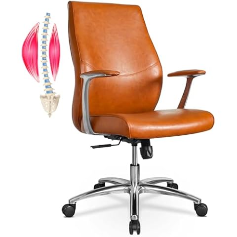 Leather Executive Office Chair 440lbs - Ergonomic Leather Home Office Chair for Sitting All Day, Adjustable Lumbar Support, Wheels Swivel, Brown Cover