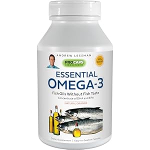 ANDREW LESSMAN Essential Omega-3 Orange – 180 Softgels – Ultra-Pure, High Potency Omega-3 Oils. High DHA, No Stomach Upset, No Contaminants, No Mercury. Small Easy to Swallow Softgels