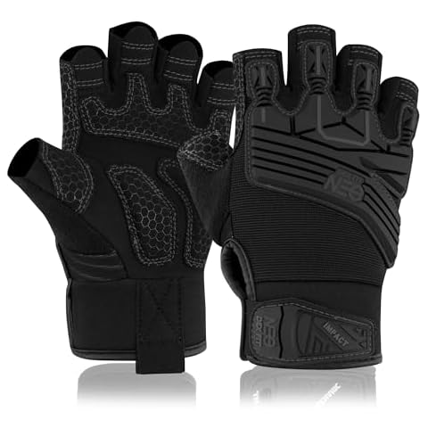 DEX FIT MG310G Fingerless Impact Resistant Gloves, Durable, Shock Absorbing, Firm Grip, Comfort Fit, Touchscreen Compatible, Washable; Prime Black M (8) 1 Pair Cover