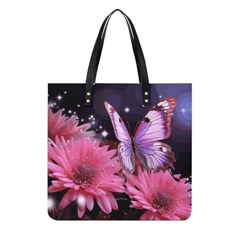 Sac à main tendance pour femme en cuir végétalien imprimé papillon