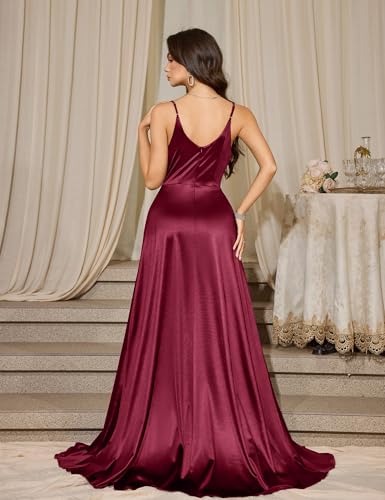Image of MUXXN Women's Gorgeous Spaghetti Strap V Neck Stain Split Evening Party Maxi Dress