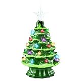 GIVERARE Ceramic Christmas Tree with 6H Timer, 8” Pre-Lit Hand-Painted Tabletop Xmas Decor with 32 M