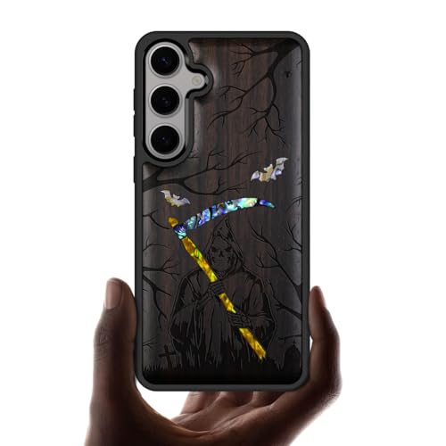Coque bois Samsung S25 gravée faucheuse en nacre haut de gamme