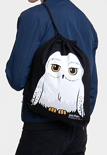 LOGOSHIRT - Harry Potter - Lechuza - Hedwig - Mochila Saco - Bolsa - Negro - Diseño Original con Licencia