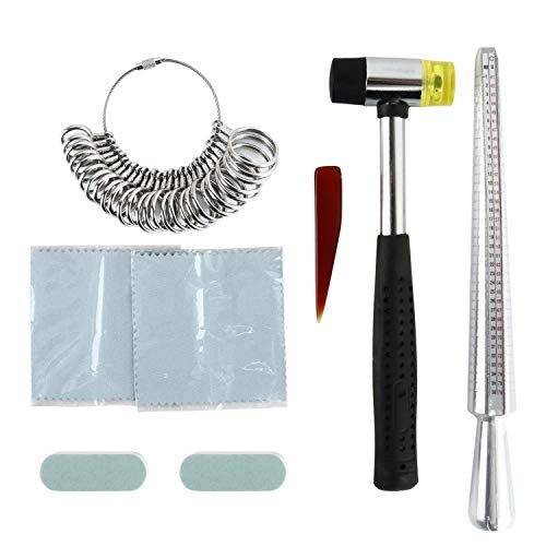 Yaetek Jewelry Ring Sizer Tools Including Ring Mandrel, Jewelry Hammer, Ring Sizer Gauge, Ring Sizer Adjuster, Jewelry Polishing Cloth, Polishing Stick, Polished Agate For Jewelry Making #TOP1