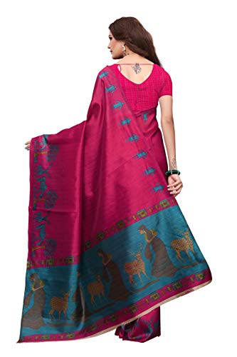 Image of AKHILAM Women's Bhagalpuri Silk Saree With Unstitched Blouse