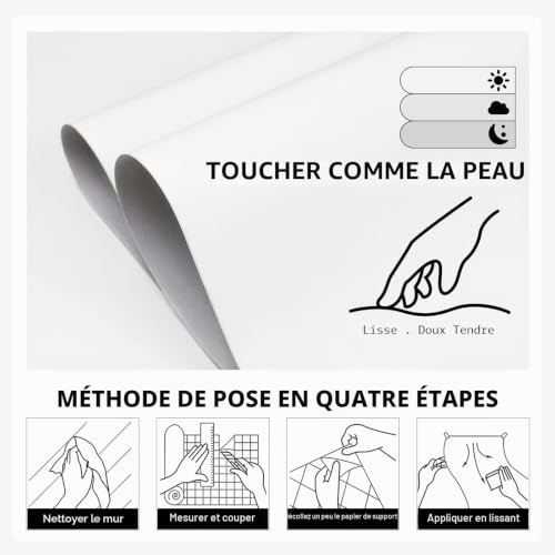 wishFIRE Papier Peint Auto-Adhésif, Blanc Mat, Vinyle, Moderne, 500g, 40cm x 500cm, Surface Lisse, Pour Murs et Meubles – vue 3