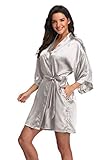 Women's Plus Size Bathrobes Satin Robes,Short Silver