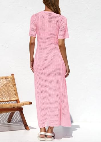 PRETTYGARDEN Womens Eyelet Cover Up Dress 2026 Summer Vacation Resort Maxi Dresses Beach Short Sleeve Hollow Out Sundress - Image 3