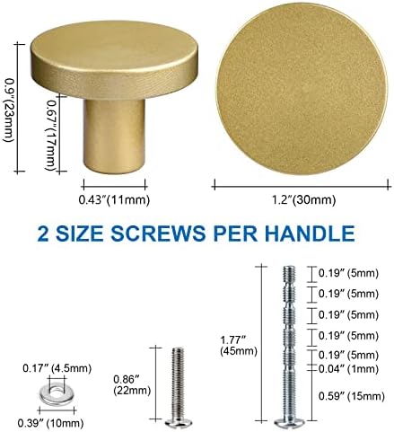 WEAVERBIRD Gold Knobs Cupboard Knobs 10 Pack Gold Drawer Pulls Round Cabinet Aluminum Alloy Cupboard Door Knobs Single Hole Kitchen Hardware Door Pull Handle with Screws Gold Knobs for Drawers