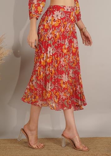 Image of NUEVOSDAMAS Floral Printed Pleated Navy /Multi Skirt