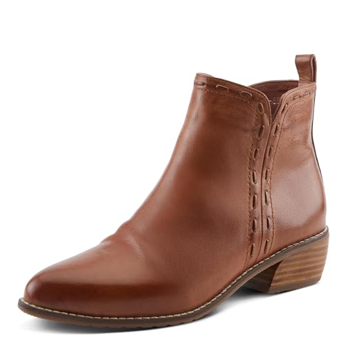 Spring Step Women’s MARSAL Leather Ankle Bootie – Pointed Toe with Side Zipper & Stacked Heel