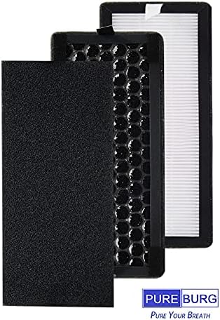 PUREBURG Replacement HEPA Filter Set (2 HEPA+2 Activated Carbon Filter+4 Carbon Pre-filters) Compatible with Silentnight 38060 Air Purifier, Part 38063 also Compatible with Netta Air Purifier, 28W