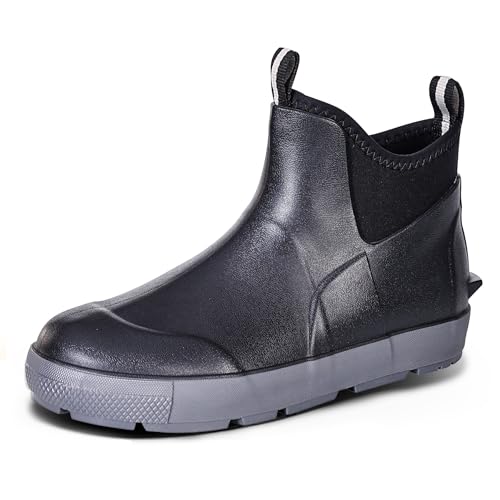 Ovyuzhen Men's Ankle Rain Boots Waterproof Deck Boots Booties Rubber Boots Men Anti-Slip Comfort Lightweight Gardening Shoes for Fishing Yard Farm Outdoor Work Boating