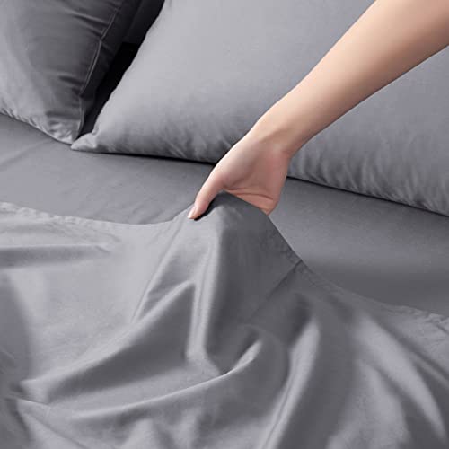 Entisn 4Pcs 600 Thread Count 100% Cotton Full Size Sheet Sets, Grey Bedding Sheets & Pillowcases, Hotel Luxury Bed Sheet With Elasticized 16" Deep Pocket, Ultra-Soft & Silky Sateen Weave #TOP3