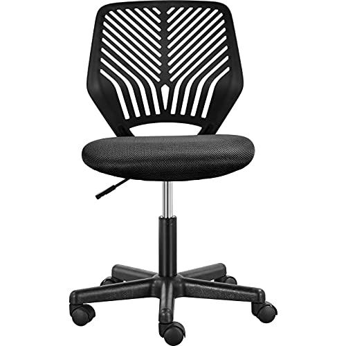 Yaheetech Armless Office Chair Adjustable Computer Chair Swivel Chair with Rolling Wheels and PP Back Support for Home Office Students Study Black
