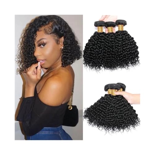 Paquetes de cabello humano Extensiones de cabello humano corto, rizado y color natural, 1/3/4 mechones, tejido de cabello virgen brasileño Paquete de cabello/extensiones de cabello(8inches)