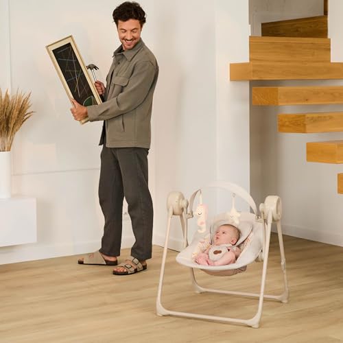 Miniatura 2 de Kinderkraft Swingee - Balancín Eléctrico Para Bebé Con Función Oscilante, Temporizador Integrado, Respaldo Ajustable, 8 Melodías De Tranquilidad Integradas, Ligero Y Plegable, Color Beige