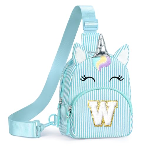 Image of YOOLIFE Initial Girls Fanny Pack Kid Purse Birthday Gifts, Light Blue W