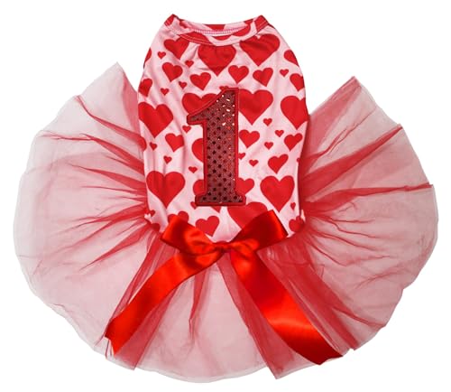 Robe à paillettes rouges chiot éclatante avec cœurs rouges taille L