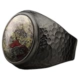 Natural Bloodstone Crystal Ring Men's Hammered Black Oxidized 925 Sterling Silver Oval Solitaire Gemstone Dainty Perseverance Crystal Aries Luck Statement Ring Handmade Turkish Fine Jewelry
