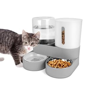 2 in 1 Automatic Dog Feeder and Water Dispenser,All-in-One Gravity 2.6L Pet Waterer, 2.4L Pet Feeder for Small Medium Cats Dogs