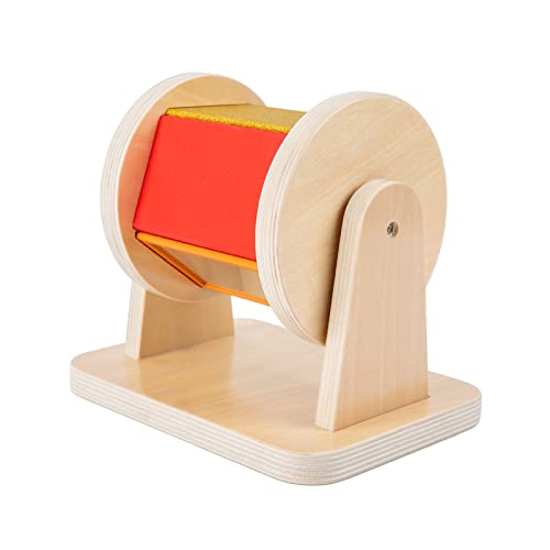 Adena Montessori Spinning Drum Baby Toys,Montessori Toys for Babies 6-12 Months Toddlers,Wooden Spinning Rainbow with Multiple Materials Baby Christmas Toys for Boy and Girls Gift(Medium-size Texture)