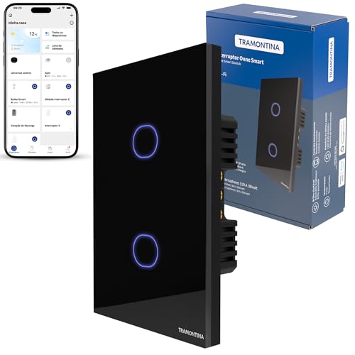 Tramontina Interruptor Inteligente Touch Smart Wi-Fi ​Preto com ​2 Tecla​s Compatível com Alexa - Onne