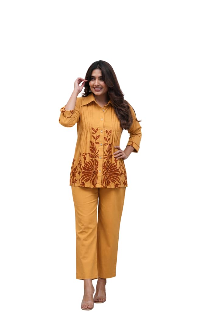 Women’s Fashionable Straight Pant & Shirt Co-Ord Set (IN, Alpha, M, Yellow)-image-25