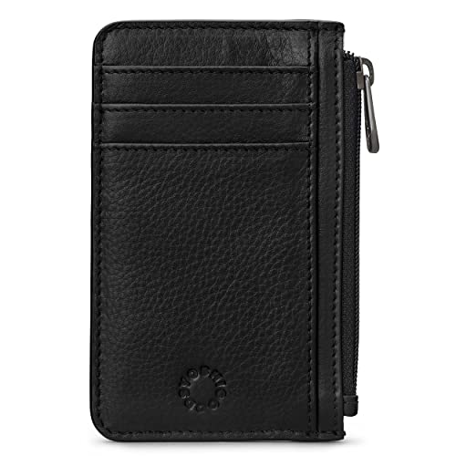 Image of Yoshi Slim Wallet for Men and Women, RFID Blocking Minimalist Credit Card Holder with Zip Section, Genuine Leather (Black)