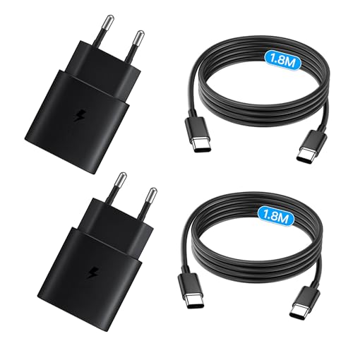 25W Chargeur USB C Secteur Charge Rapide pour Samsung Galaxy S25/S24/S23/S22/S21 Ultra/S20/S20+/Note 20/10/9/8/A73/A53/A52/S10/S9 et 1,8M Câble (25W-TPE-Blanc-1,8M)