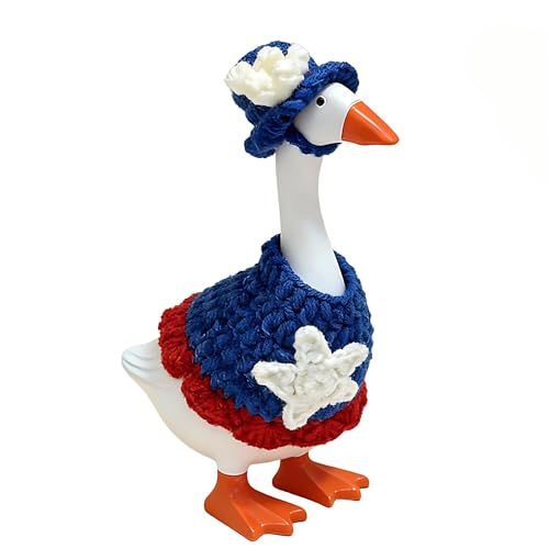 ZIOU 7 Inch Desk Goose Outfits, 4th of July Desk Goose Costumes Accessories, Festive Knitted Independence Day Couple Desktop Geese Decor Magnetic Goose Statue Clothes, Home Office Table Decor Gifts