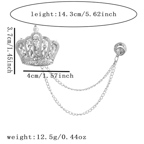 Image of coadipress Crown With Hanging Chain Brooch for Women Men Elegant Gentlemen Gold Silver Crystal Crown Lapel Pin Vintage Rhinestone Wedding Brooch Suit Shirt Pin Accessories