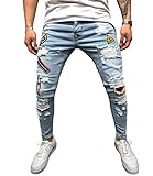 Men's Stretchy Ripped Skinny Biker Jeans Taped Slim Fit Denim Pants (Newest, US 34)