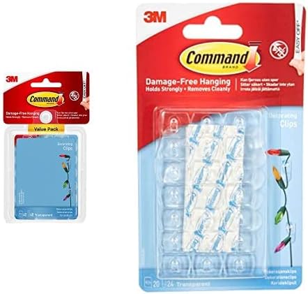 Command Decorating Clips, Value Pack of 40 Mini Hooks and 48 Small Adhesive Strips, Transparent & 17026CLR Decorating Clips, Pack of 20 Mini Hooks and 24 Small Adhesive Strips, Transparent