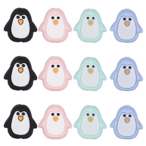 WEWAYSMILE 12Pcs Animal Silicone Focal Beads for Pens Cute Penguin Silicone Beads for Keychain Making Used DIY to Make Various Handicrafts, Beaded Pen, Bag Pendants