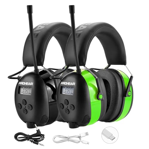 Image of PROHEAR 033 2Pack Upgraded Bluetooth 5.4 Hearing Protection AM FM Radio Headphones, Noise Reduction Safety Earmuffs with Rechargeable 1500 mAH Battery, Ear Protector for Mowing Lawn Work, Black+Green